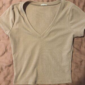 Tillys DESTINED Ribbed V-Neck Womens Brown Crop Tee